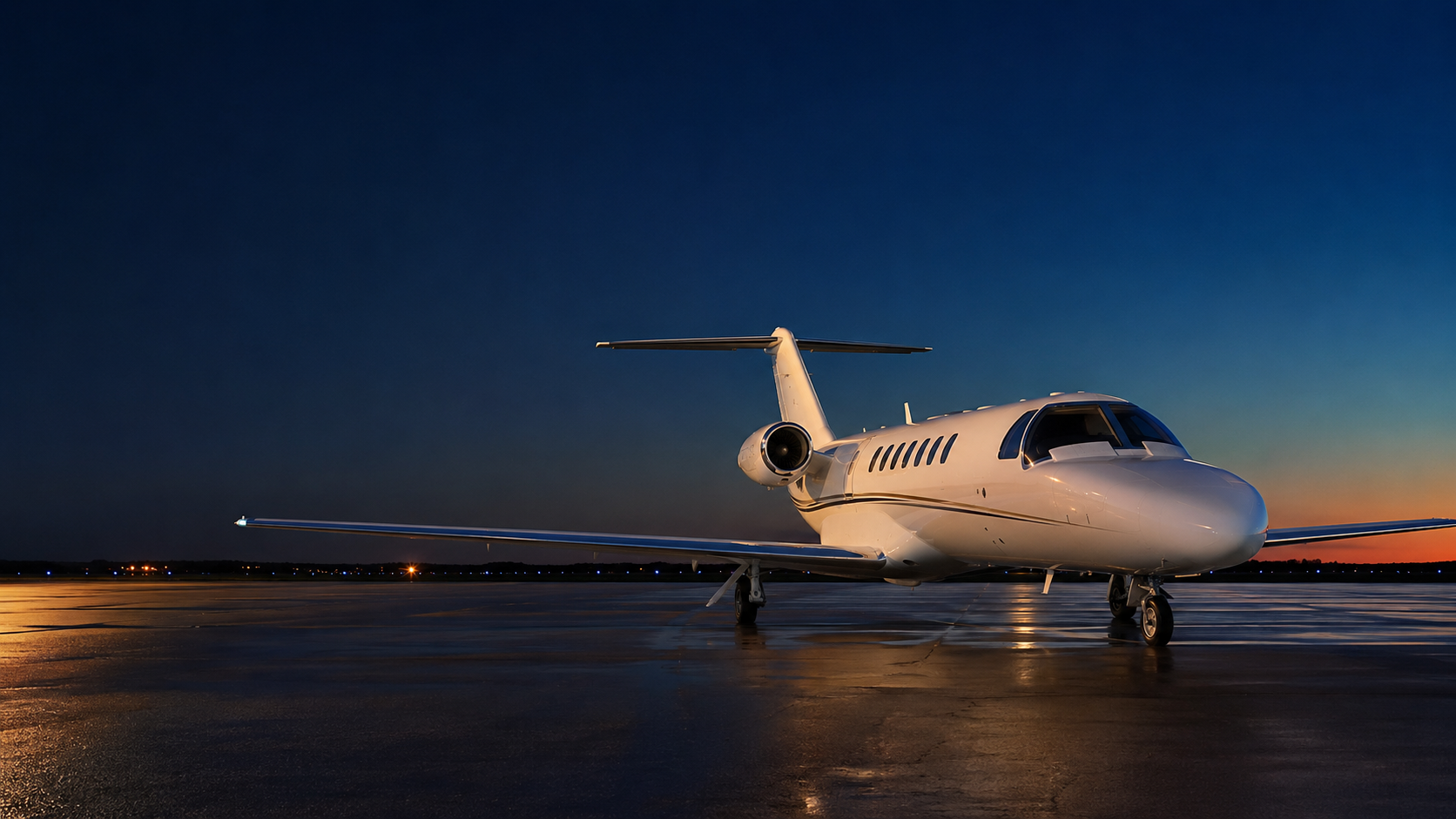 Cessna Citation CJ3 sur le tarmac au crépuscule